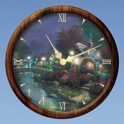 Thomas Kinkade Lamplight Bridge wall clock