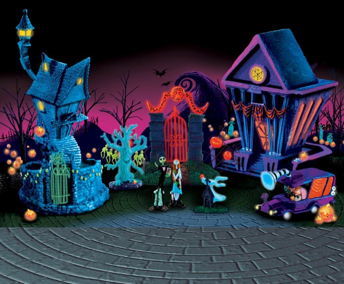 spooky halloween decor carosta com nightmare before christmas black light village collection